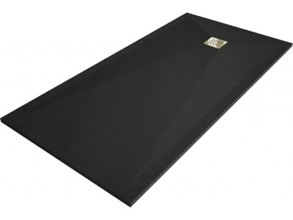 MEXEN/S - Stone+ obdélníková sprchová vanička 160 x 90, černá, mřížka zlatá 44709016-G