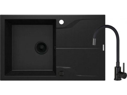 DEANTE - Andante nero Granitový dřez s baterií, 1miska s odkapávačem ZQNNN113