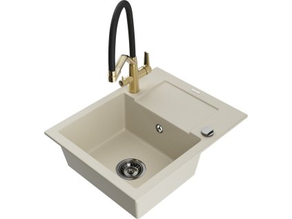 MEXEN/S - Enzo granitový dřez s odkapávačem včetně baterie Duo, béžová 6506-69-671701-57-B