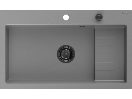 MEXEN/S - Omar granitový dřez 800 x 480 mm, šedá, černý sifon 6520801005-71-B