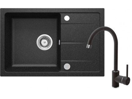 DEANTE - Leda grafit - Granitový dřez včetně baterie, 1 - bowl s odkapávačem ZRDA2113