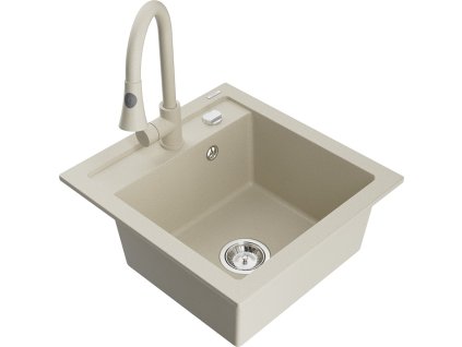 MEXEN/S - Vito granitový dřez 1-miska včetně baterie Elia, béžová 6503-69-670101-69