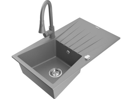 MEXEN/S - Cesar granitový dřez 1 s odkapávačem včetně baterie Elia, šedá 6514-71-670101-71
