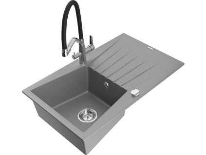 MEXEN/S - Cesar granitový dřez s odkapávačem včetně baterie Duo, šedá 6514-71-671701-07