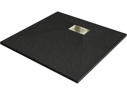 MEXEN/S - Hugo sprchová vanička SMC 90 x 90, černá, krytka zlatá 42709090-G