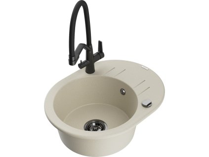 MEXEN/S - Kevin granitový dřez 1-miska včetně baterie Duo, béžová 6517-69-671701-70-B