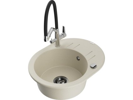 MEXEN/S - Kevin granitový dřez 1-miska včetně baterie Duo, béžová 6517-69-671701-07-B