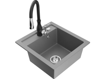 MEXEN/S - Vito granitový dřez 1-miska včetně baterie Savita, šedá 6503-71-672601-70
