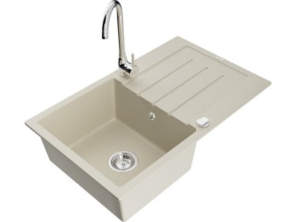 MEXEN/S - Bruno granitový dřez s odkapávačem včetně baterie Telma, béžová 6513-69-670200-00