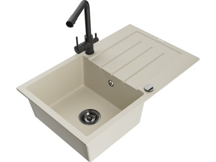 MEXEN/S - Bruno granitový dřez s odkapávačem včetně baterie Duero, béžová 6513-69-671600-70