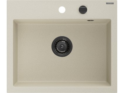 MEXEN/S - Oscar granitový dřez 580 x 490 mm, béžová, černý sifon 6519581000-69-B