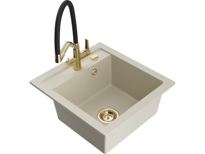 MEXEN/S - Vito granitový dřez 1-miska včetně baterie Duo, béžová 6503-69-671701-57-G