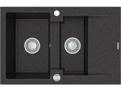 MEXEN - Gaspar žula dřez 1,5-mísa dřez s odkapávací krátký odkapávač 737x475 mm, černá mottled 6507731505-76