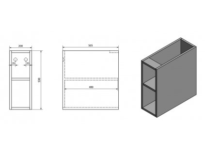 TREOS skříňka spodní policová 20x53x50,5cm, dub Collingwood
