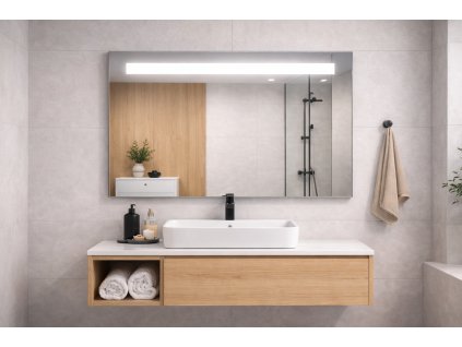 LED zrcadlo NATUREL v kombinaci se světlým dubem zepředu