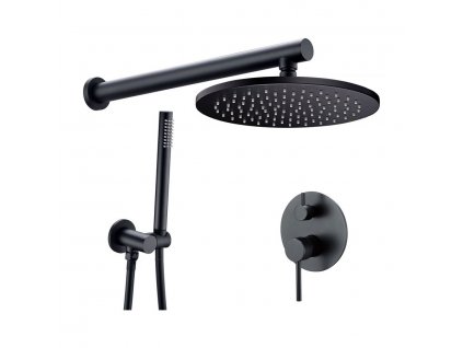 Černý sprchový set Blackie Noir, hlavová sprcha s ramínkem, podomítková sprchová baterie, vyústění s držákem, černá mat