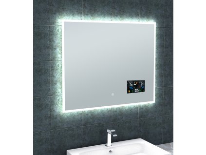 Zrcadlo s LED osvětlením, hodinami a počasím 800x650x43 mm, ukazatel venkovní a vnitřní teploty, barometr