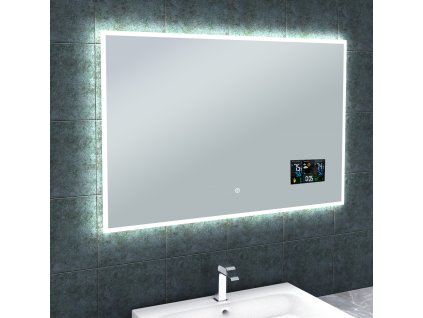 Zrcadlo s LED osvětlením, hodinami a počasím 1000x650x43 mm, ukazatel venkovní a vnitřní teploty, barometr