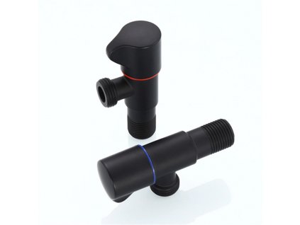 Černý rohový ventil Blackie, 1/2'x1/2', matná černá, červený označník pro teplou vodu