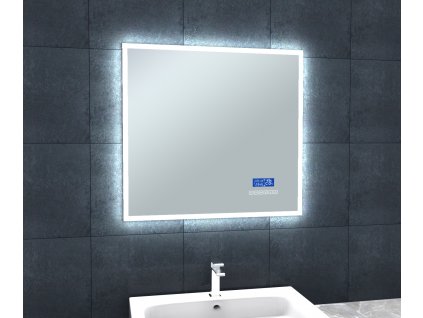 Zrcadlo s LED osvětlením 70x65 cm, bluetooth, hodinami, kalendářem, teplotou vzduchu a nastavitelnou teplotou světla
