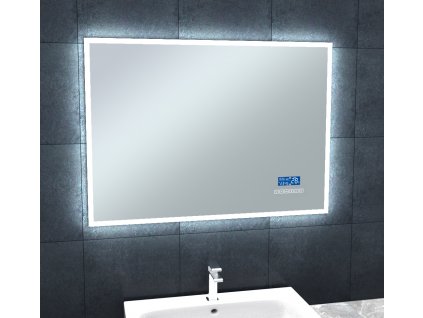 Zrcadlo s LED osvětlením 90x65 cm, bluetooth, hodinami, kalendářem, teplotou vzduchu a nastavitelnou teplotou světla