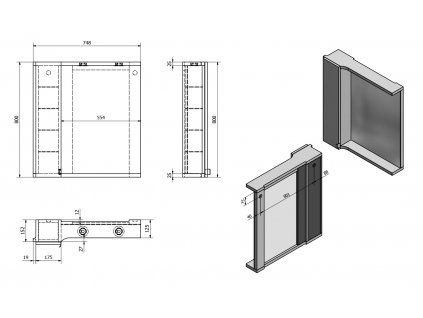 PULSE galerka s LED osvětlením 2 x 3W, 75x80x17 cm, levá, bílá/antracit