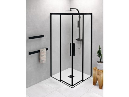 ALTIS BLACK čtvercový sprchový kout 800x800 mm, rohový vstup, čiré sklo