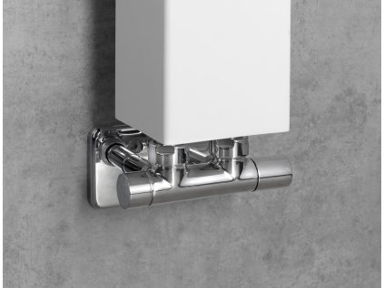 TWIN připojovací sada ventilů pro středové připojení, rozteč 50mm, chrom