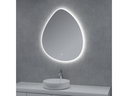 Zrcadlo ve tvaru kapky, LED osvětlení po obvodu, rozměr 800 x 800 mm, nastavitelná barva teploty světla
