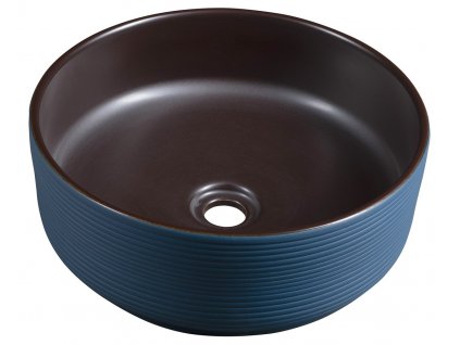 PRIORI keramické umyvadlo na desku, Ø 41 cm, modrá/hnědá
