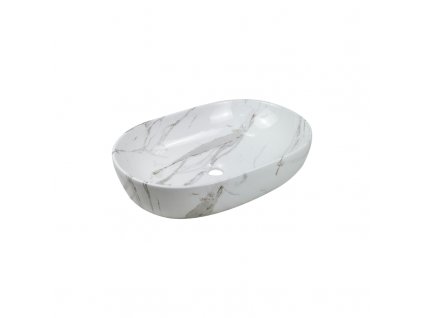 INVENA - Umyvadlo na desku KORFU, 60 cm, oval, efekt bílého lesklého mramoru CE-34-701-C