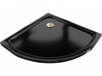 MEXEN/S - Flat sprchová vanička čtvrtkruhová slim 90 x 90, černá + zlatý sifon 41709090G