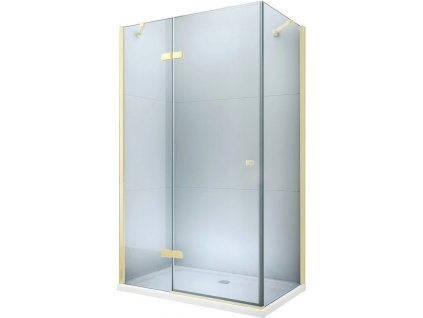 MEXEN/S - Roma sprchvý kout 80x90, kyvný, čiré sklo, zlatý + vanička 854-080-090-50-00-4010