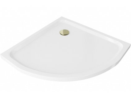 MEXEN/S - Flat sprchová vanička čtvrtkruhová slim 90 x 90, bílá + zlatý sifon 41109090G