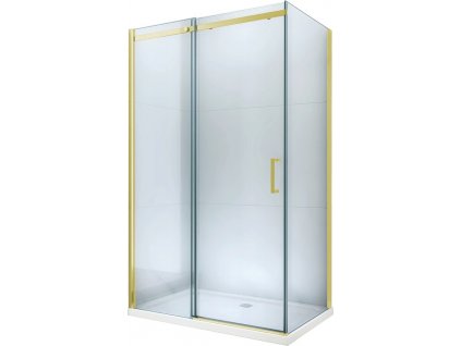 MEXEN/S - Omega sprchový kout posuvný 140x70, sklo transparent, zlatá + vanička 825-140-070-50-00-4010