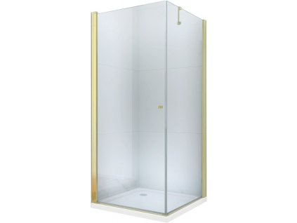MEXEN/S - Pretoria sprchový kout 90 x 100, transparent, zlatá + brodzik Flat 852-090-100-50-00-4010
