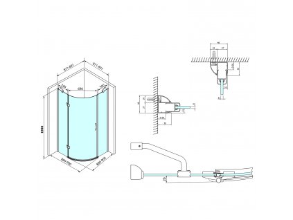 LEGRO čtvrtkruhová sprchová zástěna jednokřídlá 900x900mm, čiré sklo