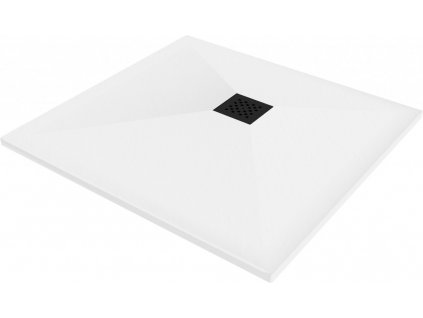 MEXEN/S - Stone+ čtvercová sprchová vanička 70 x 70, bílá, mřížka černá 44107070-B