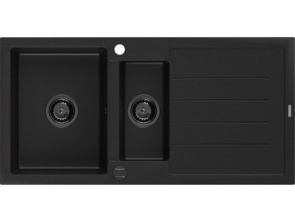 MEXEN/S - Andres granitový dřez 1.5 s odkapávačem 1000 x 500 mm černý, černý sifon 6515101510-77-B