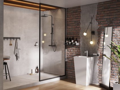 Walk-in sprchový kout ICON BLACK, 110 cm, 200 cm, Univerzální Levé / Pravé, Čiré bezpečnostní sklo - 8 mm, Černá
