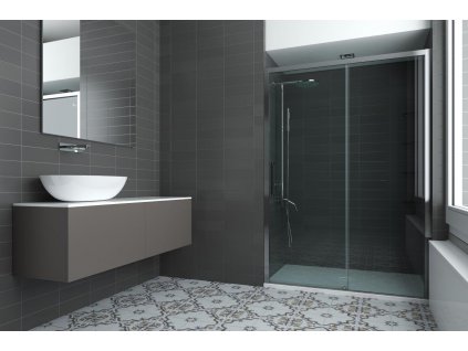 Sprchové dveře URBAN ESSENCE N1FS, 140 cm,  Levé (SX), Stampato C bezpečnostní sklo - 6 mm, Hliník bílý