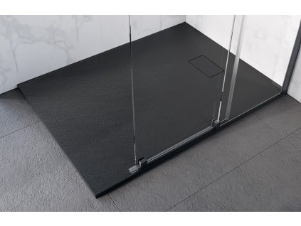 Obdélníková sprchová vanička VEXO - černá, Černá , Bez nožiček, 130 cm, 90 cm