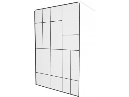 MEXEN/S - KIOTO samostatně stojící sprchová zástěna 100 x 200, transparent/černý vzor 8 mm, bílá 800-100-002-20-78
