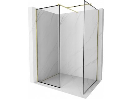 MEXEN/S - Kioto Sprchová zástěna Walk-in 100 x 100 cm, černý vzor, zlatá 800-100-202-50-70-100