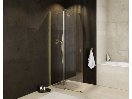 Walk-in sprchový kout VAYO GOLD, 100 cm, 200 cm, Univerzální Levé / Pravé, Čiré bezpečnostní sklo - 8 mm, Zlatá
