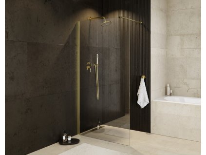 Walk-in sprchový kout ECO-N GOLD, 90 cm, 195 cm, Čiré bezpečnostní sklo - 6 mm, Zlatá