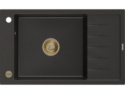 MEXEN/S - Elias granitový dřez 1 s odkapávačem 795 x 480 mm, černá/zlatý metalik, + zlatý sifon 6511791005-75-G