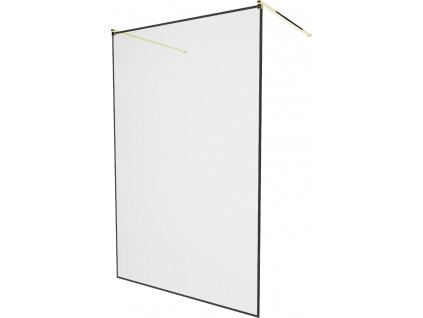 MEXEN/S - KIOTO samostatně stojící sprchová zástěna 100 x 200, transparent/černá vzor 8 mm, zlatá 800-100-002-50-70