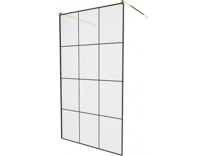MEXEN/S - KIOTO samostatně stojící sprchová zástěna 100 x 200, transparent/černá vzor 8 mm, zlatá 800-100-002-50-77