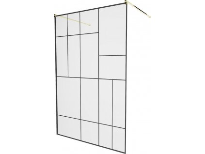 MEXEN/S - KIOTO samostatně stojící sprchová zástěna 100 x 200, transparent/černá vzor 8 mm, zlatá 800-100-002-50-78